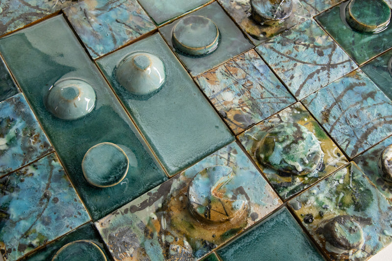 Abstract Art Hand-Sculpted Green & Aqua 3D Tiles QNSPXY-WS