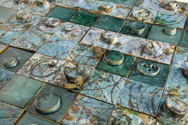 Abstract Art Hand-Sculpted Green & Aqua 3D Tiles QNSPXY-WS