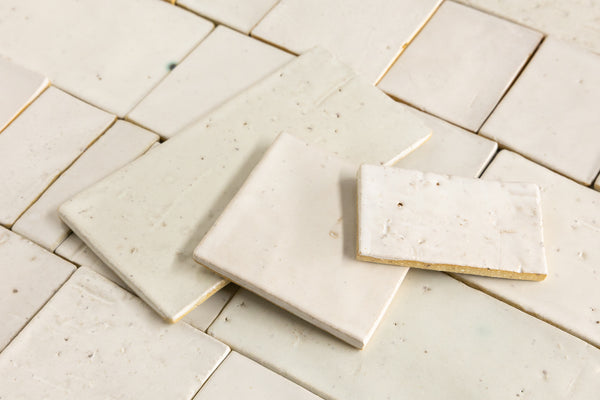 Undulating White Handmade Rectangular Tiles - R9W3ZX-WS