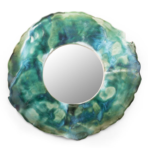 Small Green & Aqua Ceramic Mirror - RLFCNZ