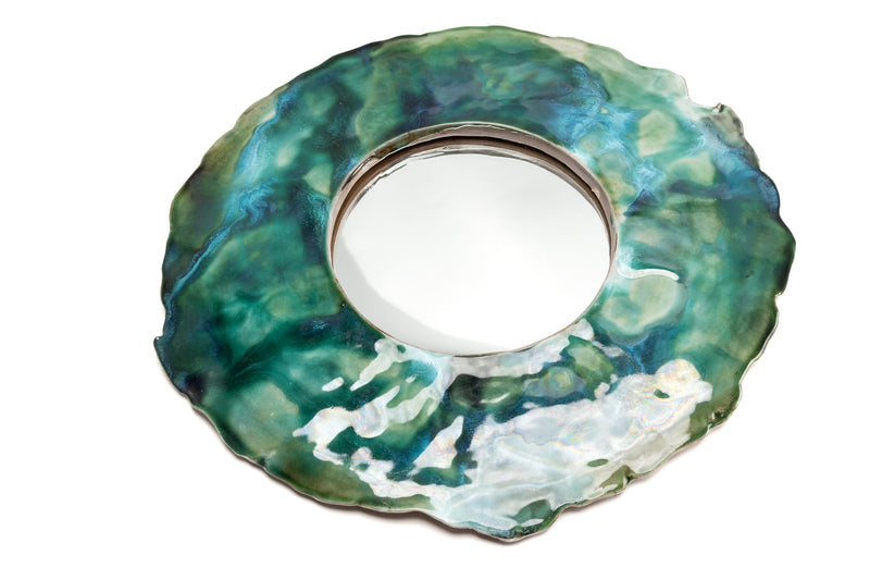 Small Green & Aqua Ceramic Mirror - RLFCNZ