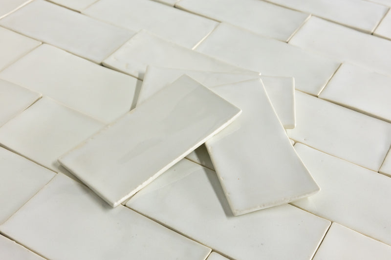 Undulating White Handmade Rectangular Tiles - RSPV3K-WS
