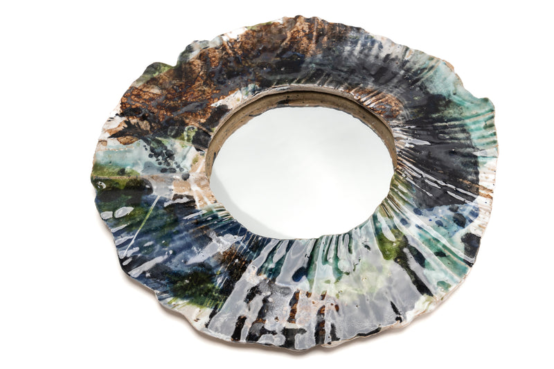 Small Blue, Brown & Green Ceramic Mirror - RVLZWZ