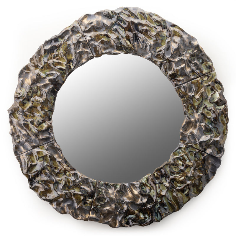 Featuring rich dark chocolate browns and chartreuse to olive green. However, the distinguishing factor lies in the tactile inner edge, adding a textural dimension that elevates the mirror’s aesthetic with a touch of sensory allure - RZKFHF