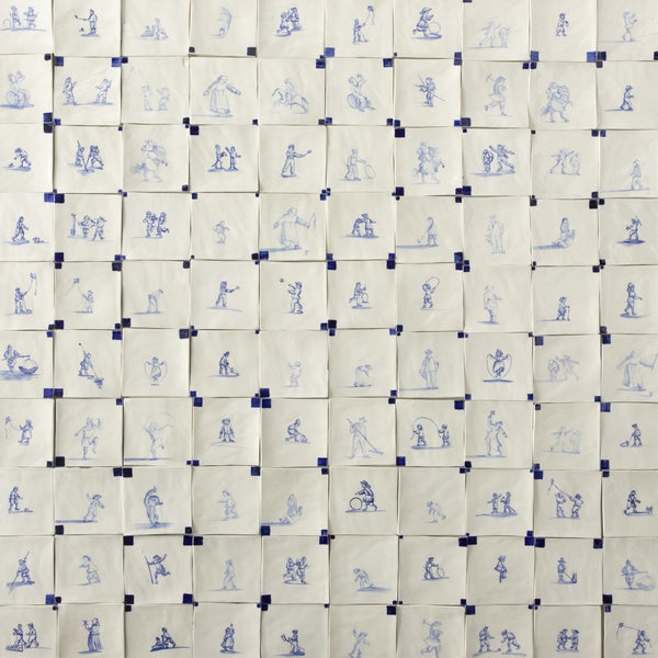 Blue on Cream Hand-Painted Square Delft Tiles - SHRXXL