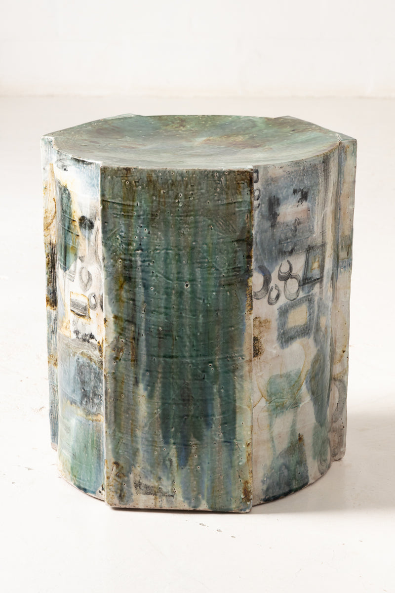 Blue, Green and Sepia Handcrafted Ceramic Side Table 480mm - SUJBMS