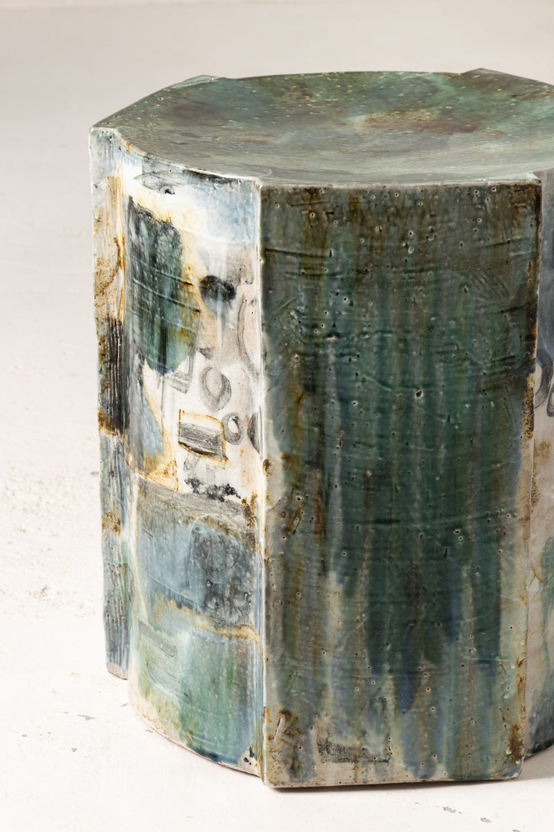 Blue, Green and Sepia Handcrafted Ceramic Side Table 480mm - SUJBMS