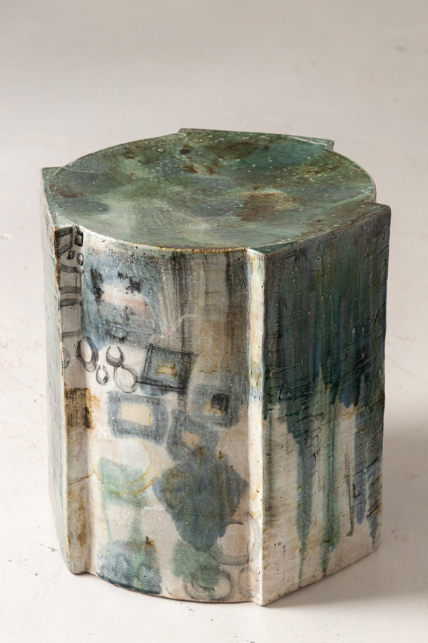 Blue, Green and Sepia Handcrafted Ceramic Side Table 480mm - SUJBMS