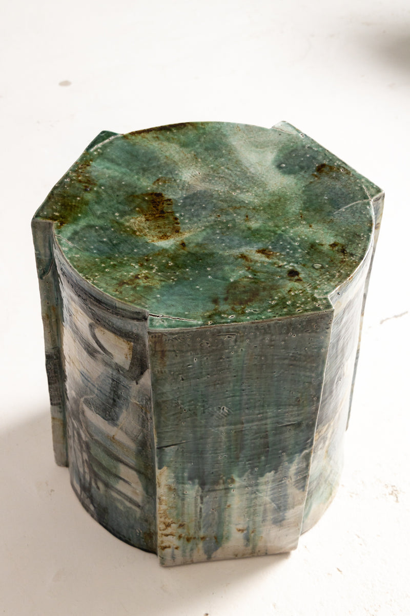 Blue, Green and Sepia Handcrafted Ceramic Side Table 480mm - SUJBMS