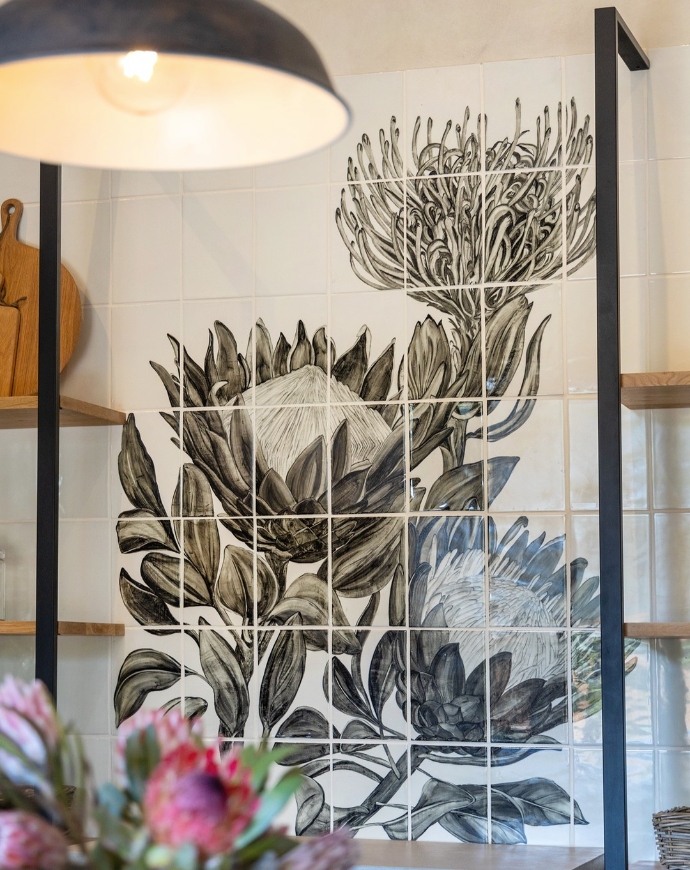 Hand-Painted Protea Flower Mural - P94L8D