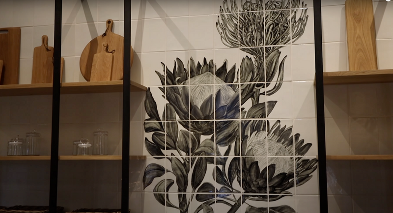 Hand-Painted Protea Flower Mural - P94L8D