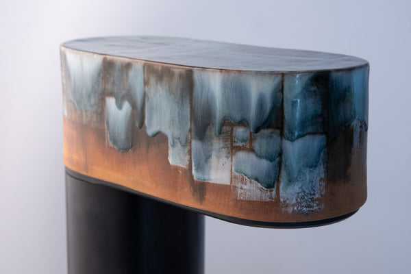 Blue & Terracotta Hand-Made Ceramic Outdoor Lantern - T6MJ5V