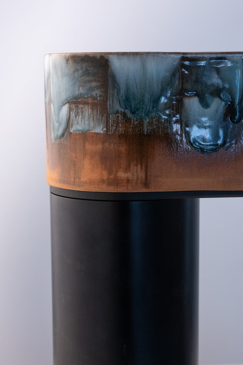 Blue & Terracotta Hand-Made Ceramic Outdoor Lantern - T6MJ5V