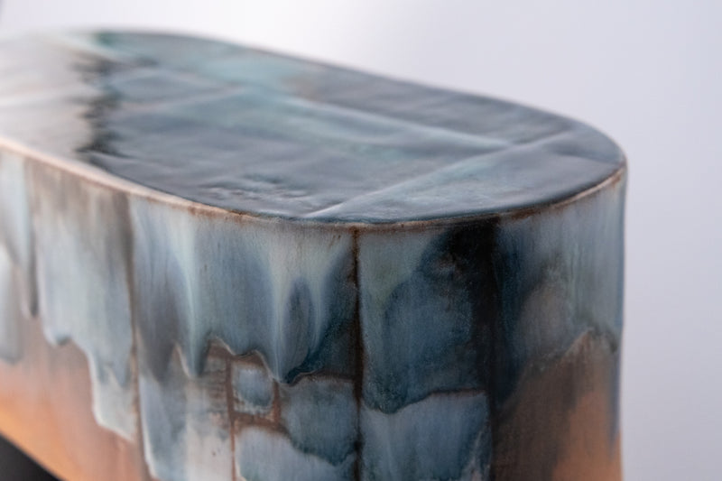 Blue & Terracotta Hand-Made Ceramic Outdoor Lantern - T6MJ5V