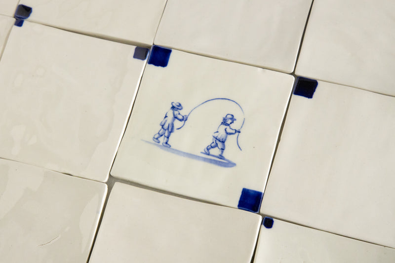 Blue on Cream Hand-Painted Square Delft Tiles TAUUJH