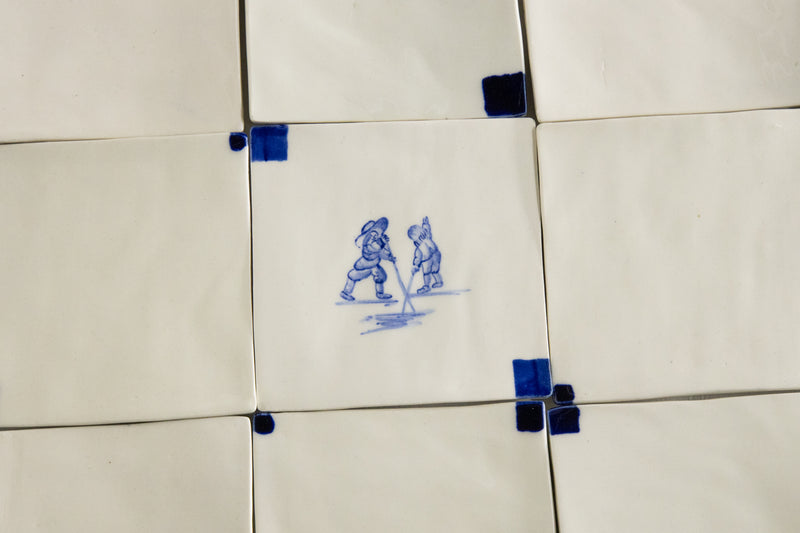 Blue on Cream Hand-Painted Square Delft Tiles TAUUJH