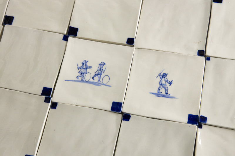 Blue on Cream Hand-Painted Square Delft Tiles TAUUJH