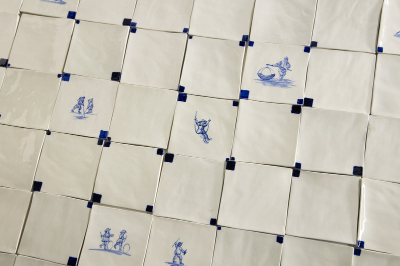 Blue on Cream Hand-Painted Square Delft Tiles TAUUJH