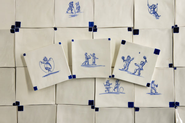 Blue on Cream Hand-Painted Square Delft Tiles TAUUJH