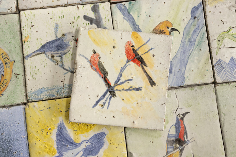 Colourful Hand-Painted Birds on Square Tiles TLAWAD