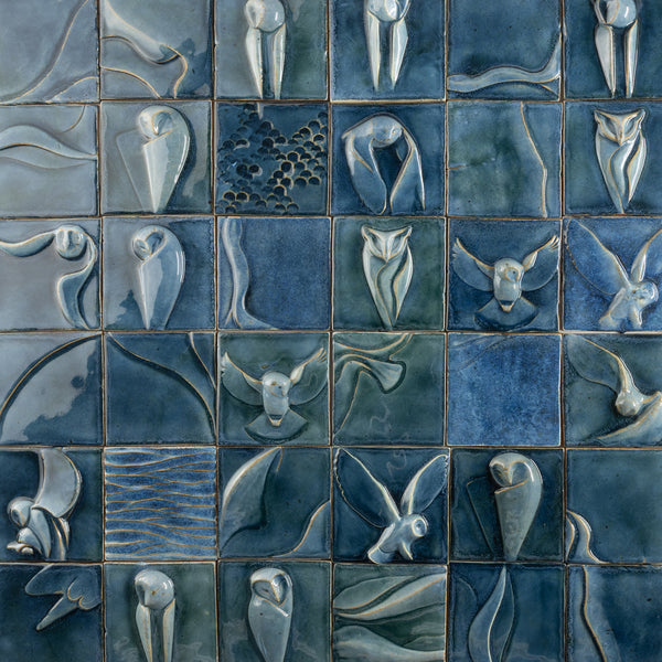 Blue Sculptural Owl Figure Tiles - UGNDNG-WS