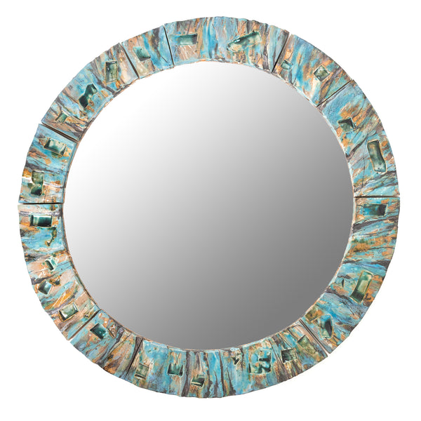 Large Aqua & Brown Ceramic Mirror - UKWRSZ