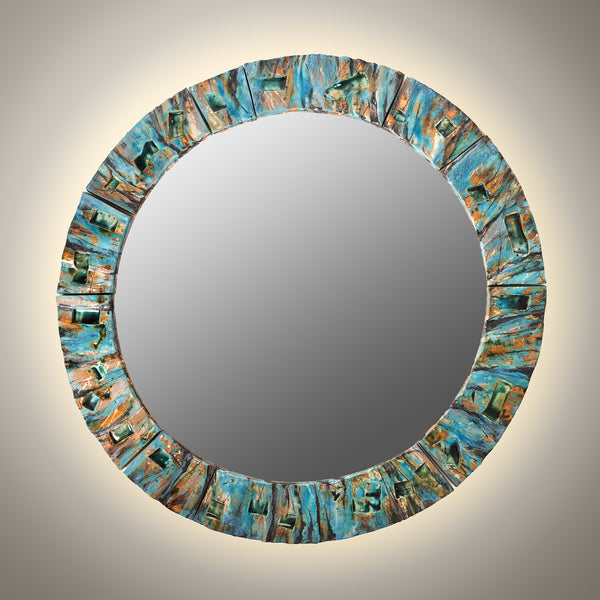 Aqua & Tan Ø1000mm Ceramic Mirror - UKWRSZ