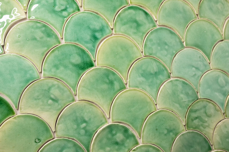 Hand-Pressed Fish-Scale Pale Green Tiles UPDMRE_13C