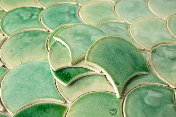 Hand-Pressed Fish-Scale Pale Green Tiles UPDMRE_13C