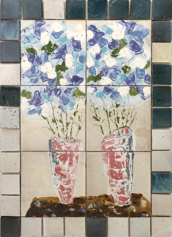1.02m² Flower Vases Pink & Blue Ceramic Mural - URQRGU_11D