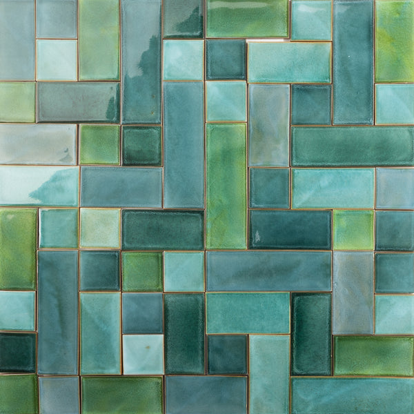 Hand-Made Teal & Green Tiles - V9CPZ5-WS