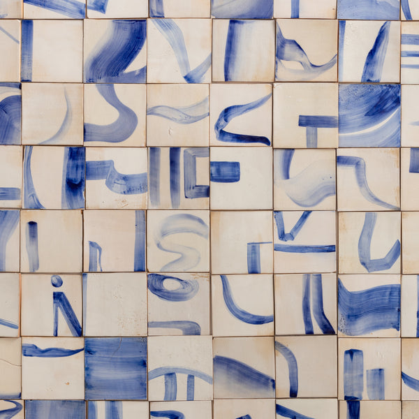 Hand-Painted Blue & White Abstract Tiles - VASMYN