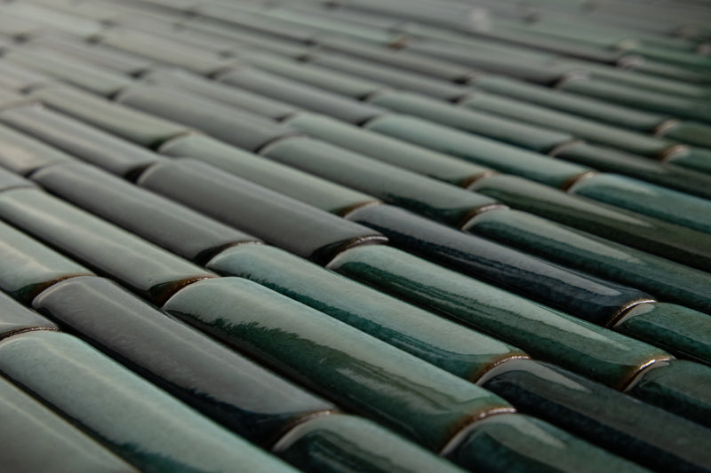 Glossy Fluted Green Rectangular Tiles - VAXAP9