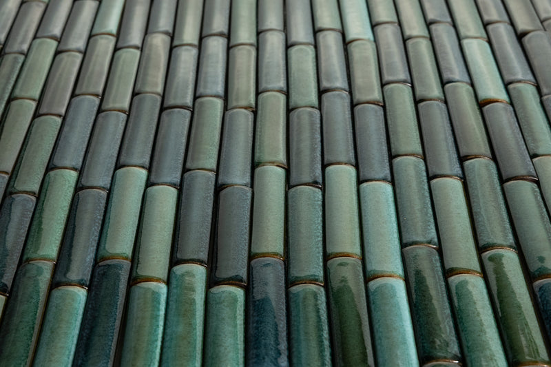 Glossy Fluted Green Rectangular Tiles - VAXAP9