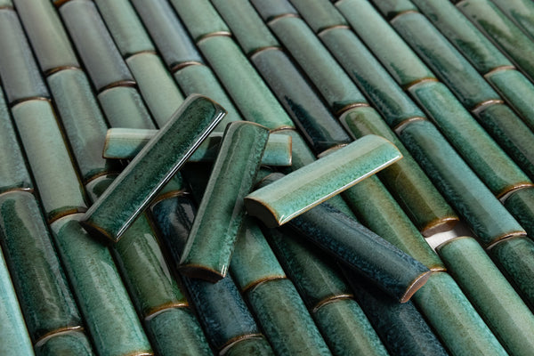 Glossy Fluted Green Rectangular Tiles - VAXAP9