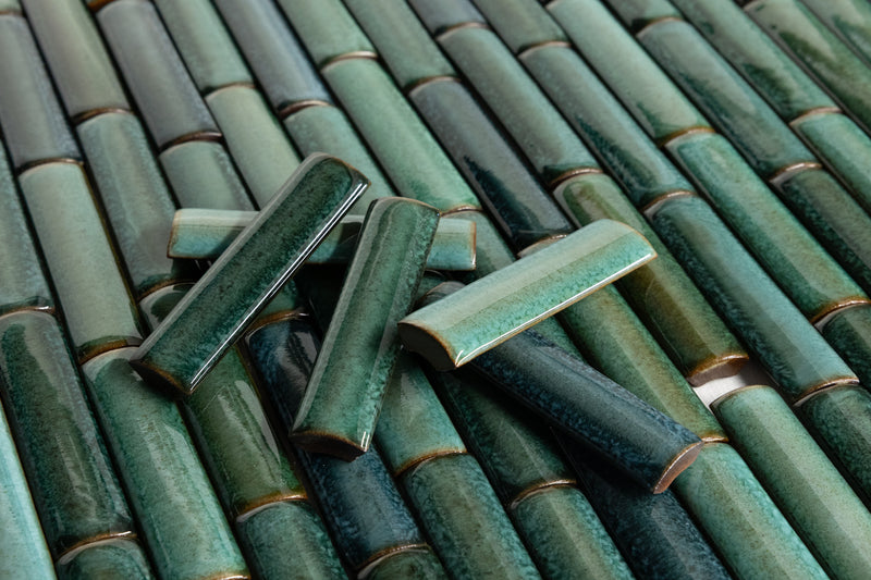 Glossy Fluted Green Rectangular Tiles - VAXAP9