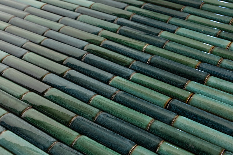 Glossy Fluted Green Rectangular Tiles - VAXAP9