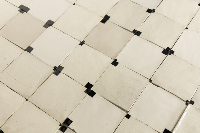 Cream Square Ceramic Tiles with Black Hand-Painted Corners - VBNQUZ-WS