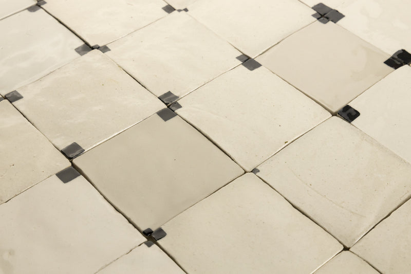 Cream Square Ceramic Tiles with Black Hand-Painted Corners - VBNQUZ-WS