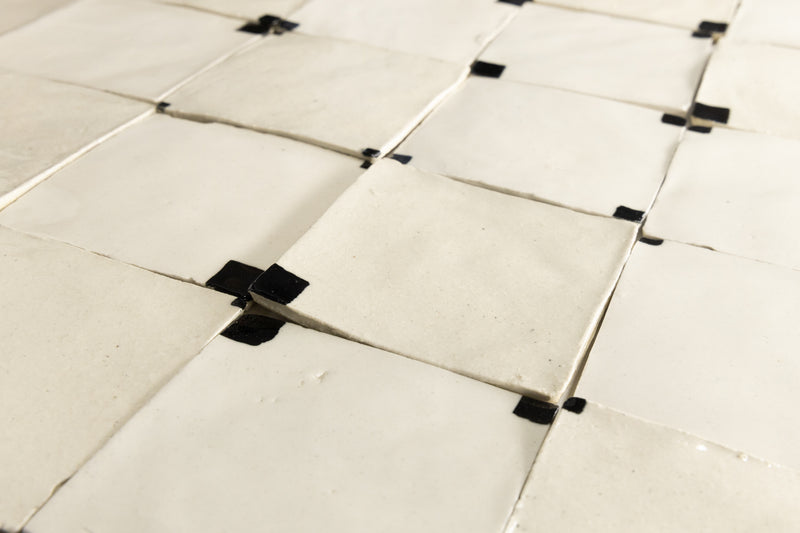 Cream Square Ceramic Tiles with Black Hand-Painted Corners - VBNQUZ-WS