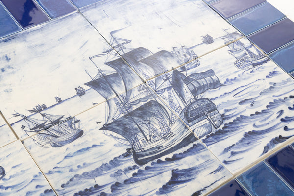 1.13m² Hand-Painted Delft Ships at Sea Mural VESEDH