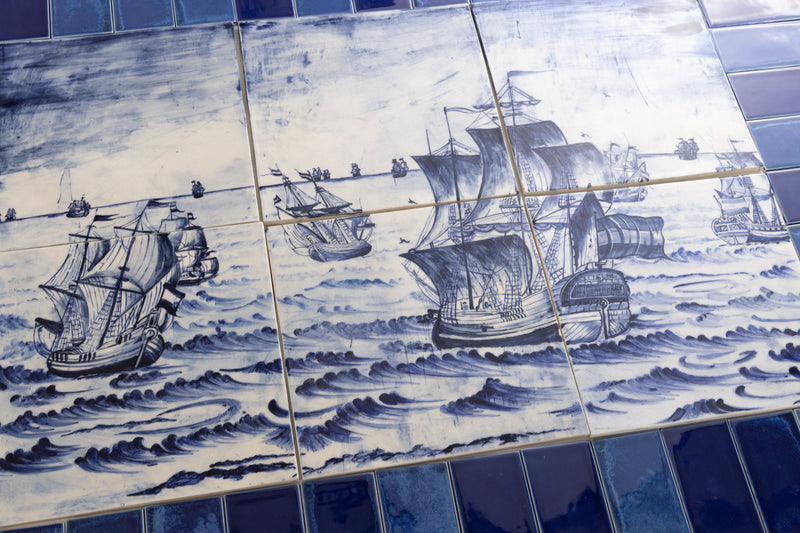 1.13m² Hand-Painted Delft Ships at Sea Mural PS9XPS