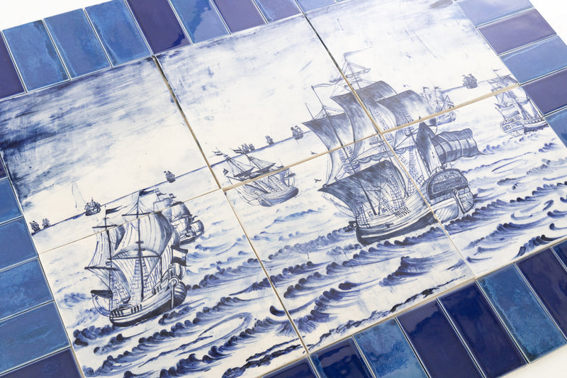 1.13m² Hand-Painted Delft Ships at Sea Mural PS9XPS