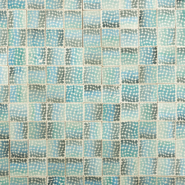 Aqua & Grey Screen Printed Pattern Tiles - VPYTT3_18C