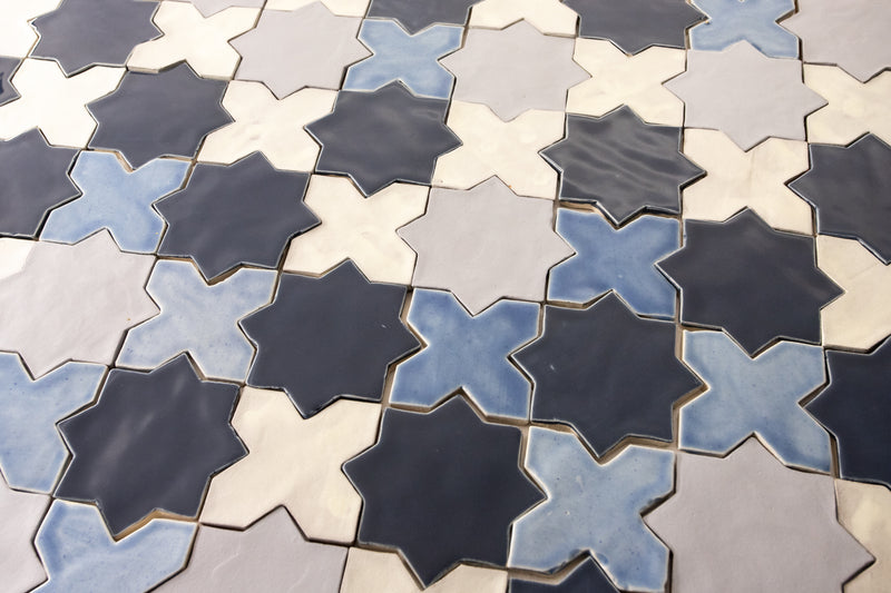 Handmade star and cross tiles blue and white VYHDJK_13B