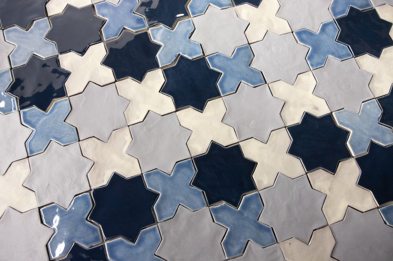 Handmade star and cross tiles blue and white VYHDJK_13B