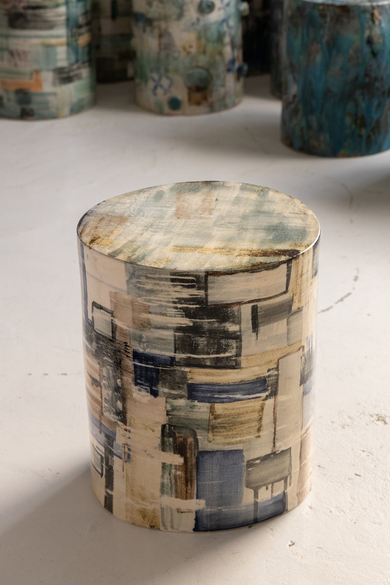 Blue, Black & Brown Handcrafted Ceramic Side Table 400mm - VZDFRU