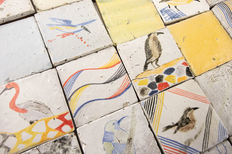 1.34m² Colourful Blend of Hand-Painted Birds & Abstract Shapes on Square Tiles WPVSJS_13C