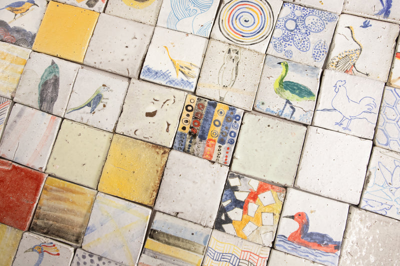 1.34m² Colourful Blend of Hand-Painted Birds & Abstract Shapes on Square Tiles WPVSJS_13C