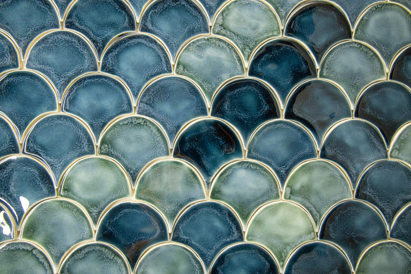 Blue Hand-Made Fish Scale Shaped Tiles - WQTFBM_13C